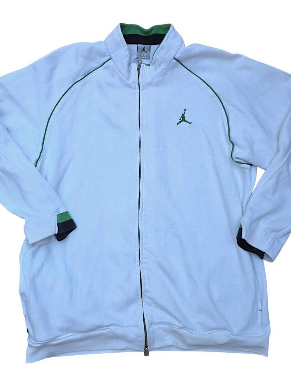 Jordan White Full-Zip Track Jacket with Green Trim Size L